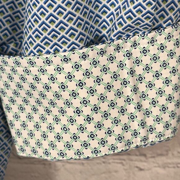 Johnston & Murphy Performance Shirt Large Blue Geometric Button Down Flip Cuff - Picture 3 of 8
